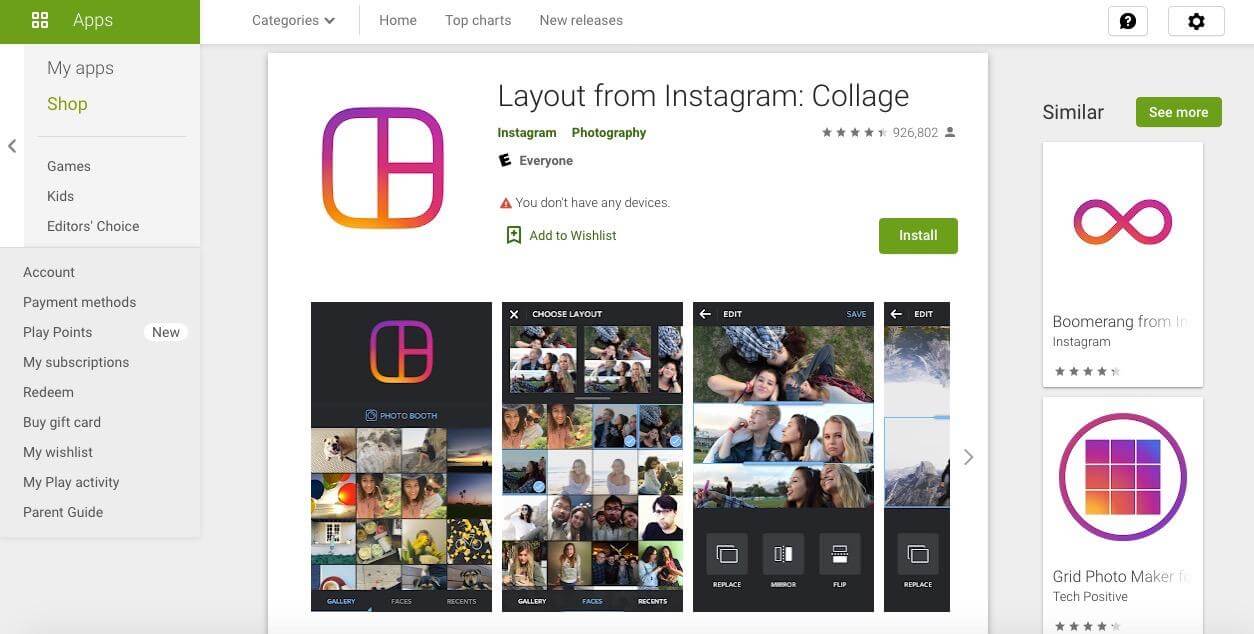 Layout Instagram Business Tools