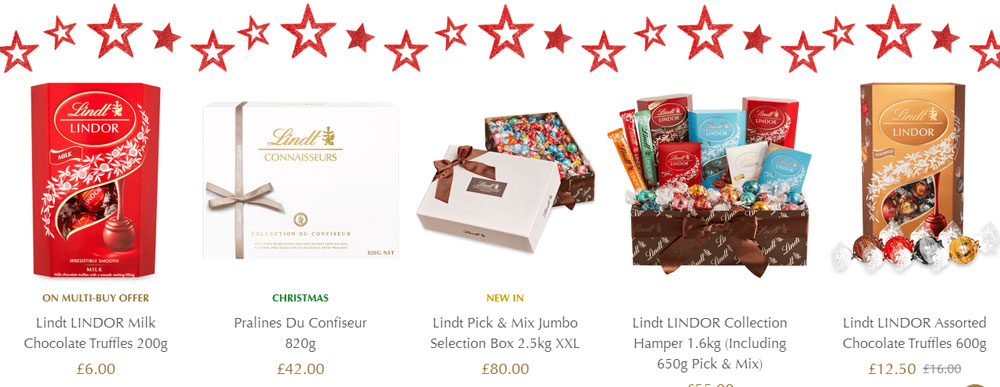Lindt’s product catalog on Shopify