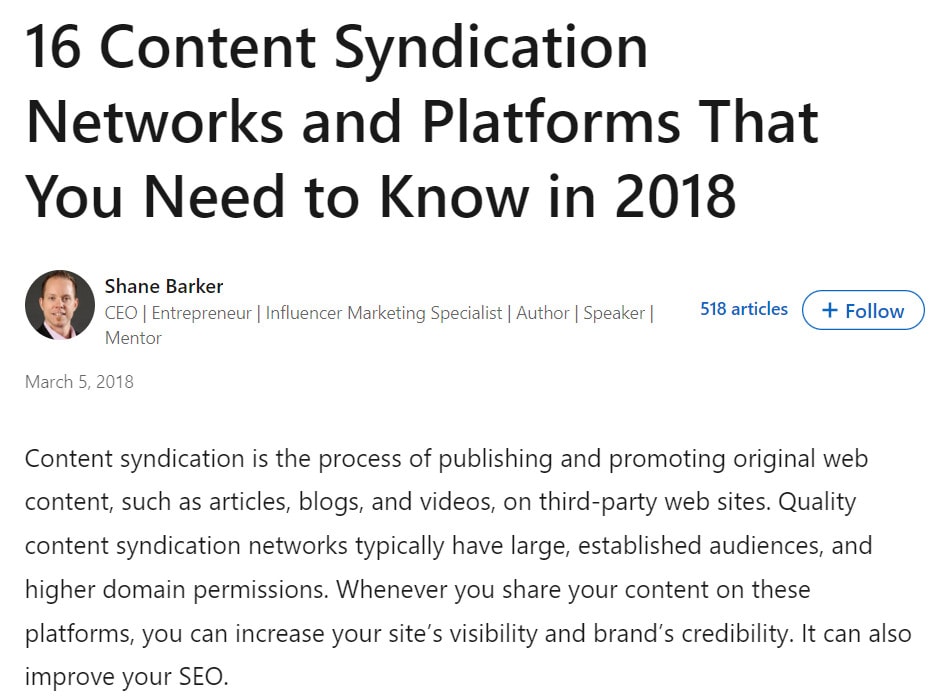 LinkedIn Content Syndication example