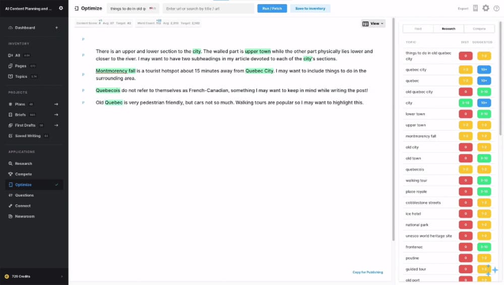 MarketMuse SEO keyword and writer