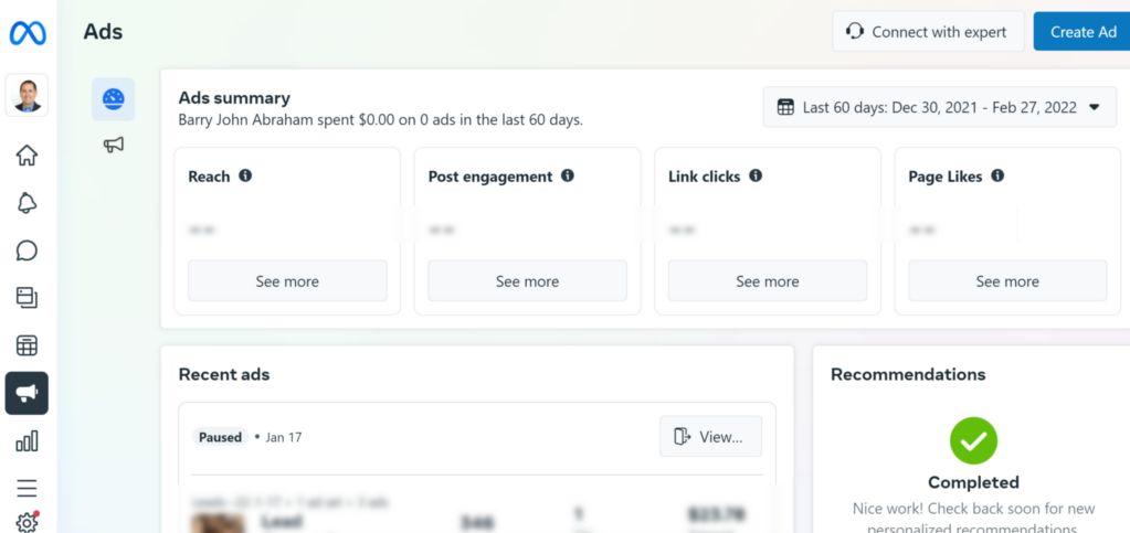 Meta Business Suite Ads Summary 