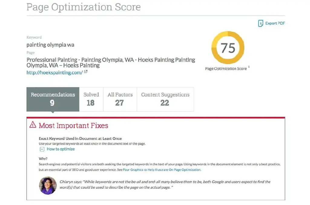 Moz Pro Page Optimization Score