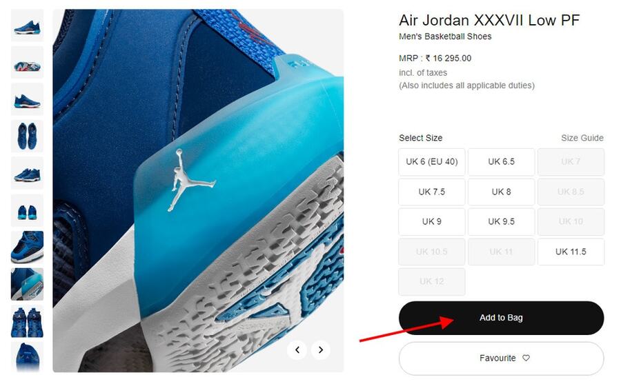 Nike add to cart button