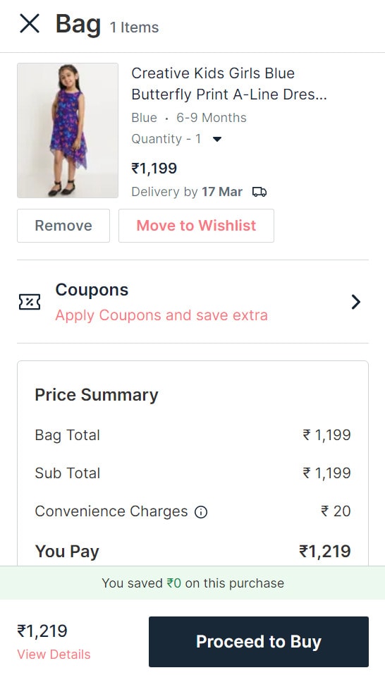 Nykaa shopping cart example