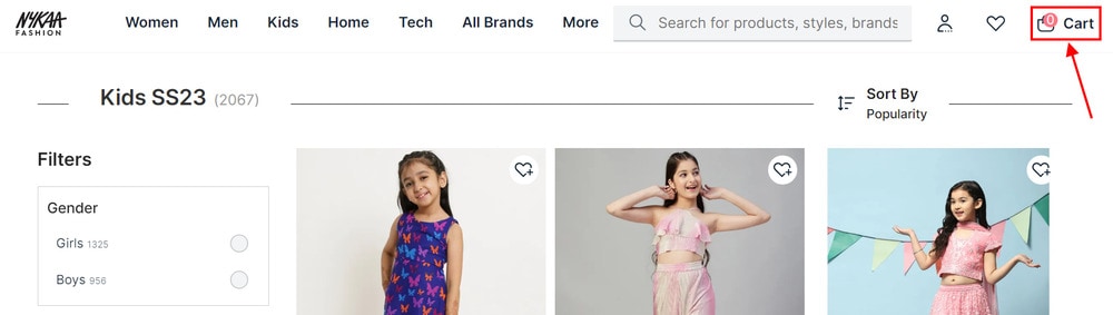 Nykaa shopping cart example