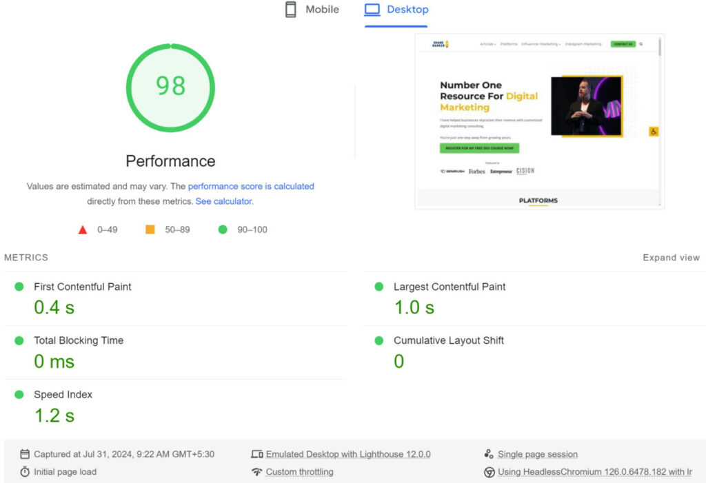 pagespeed insights report example
