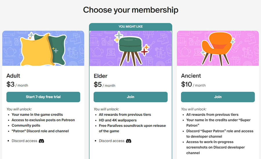 Patreon membership examples