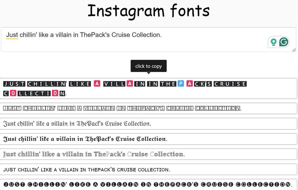 PiliApp Instagram fonts generator