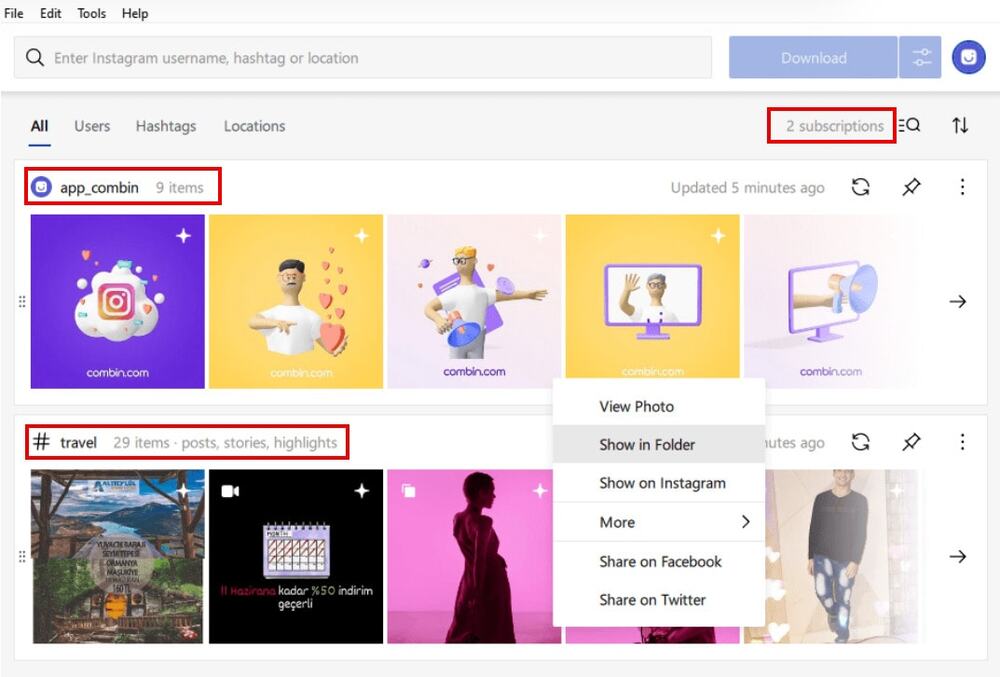 Qoob Stories - download IG content by users, hashtags, or locations