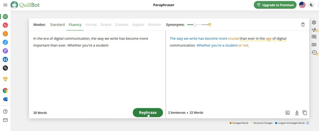 QuillBot Paraphraser example