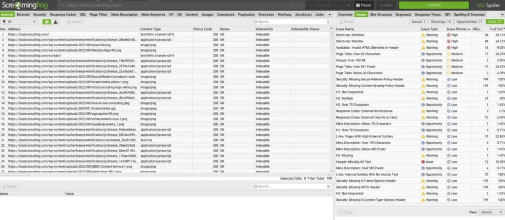 screaming frog seo report