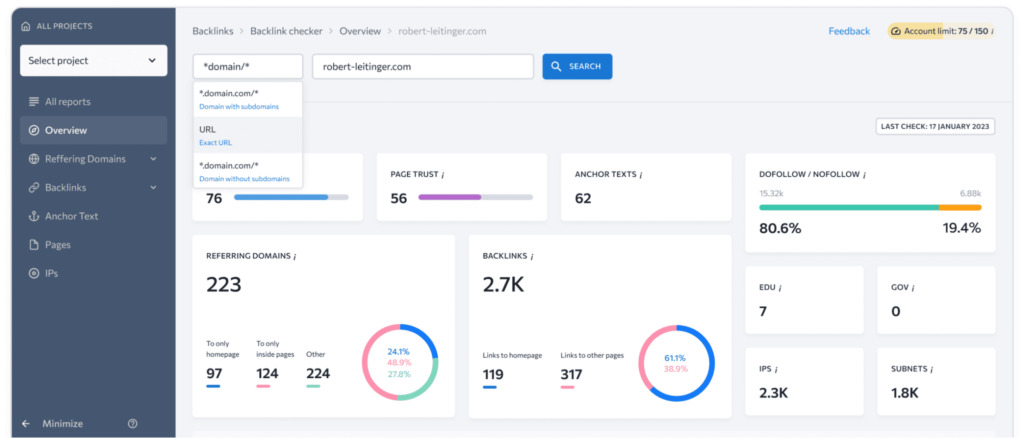 SE Ranking Overview Dashboard