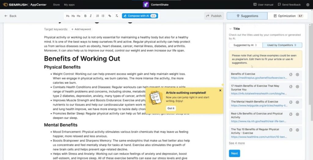 Semrush ContentShake Writing Example