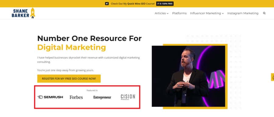 Shane Barker landing page example 1
