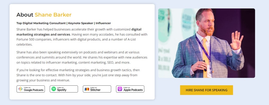 Shane barker landing page example 2
