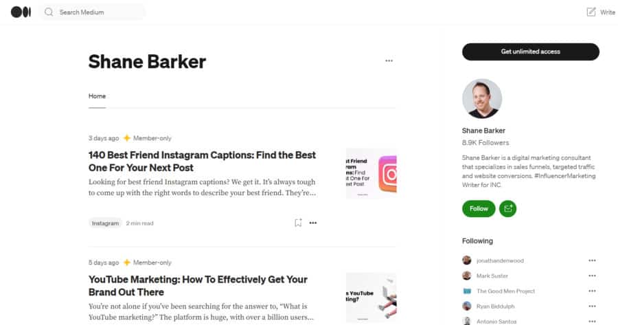 Shane Barker medium.com profile