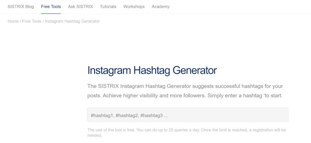 SISTRIX free hashtag generator