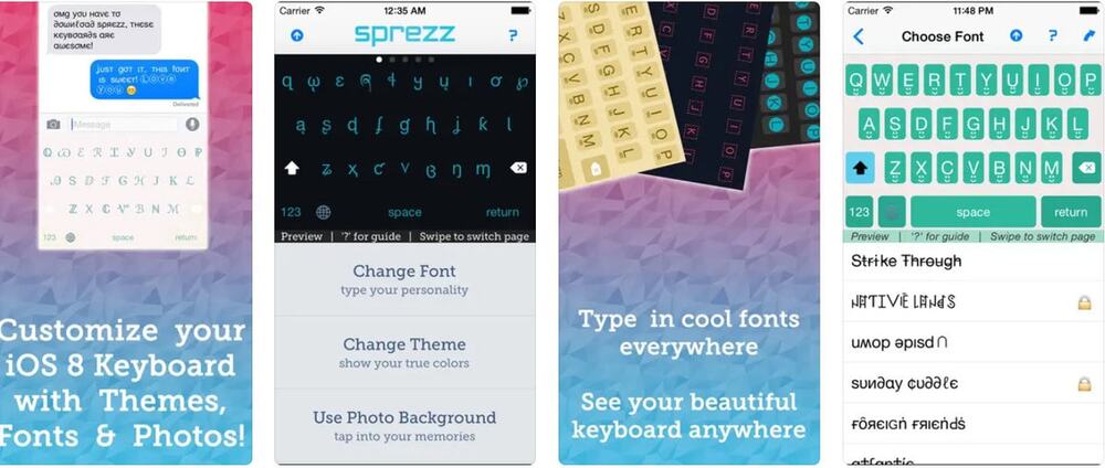 Sprezz Keyboard app for iOS, use for custom instagram fonts