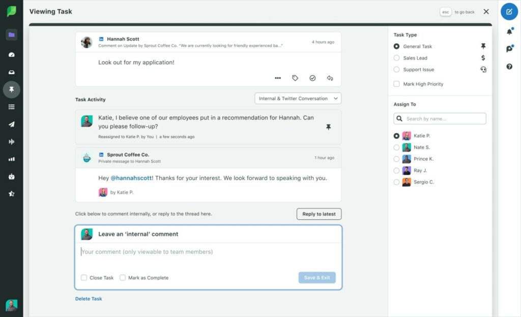 Sprout Social team collaboration