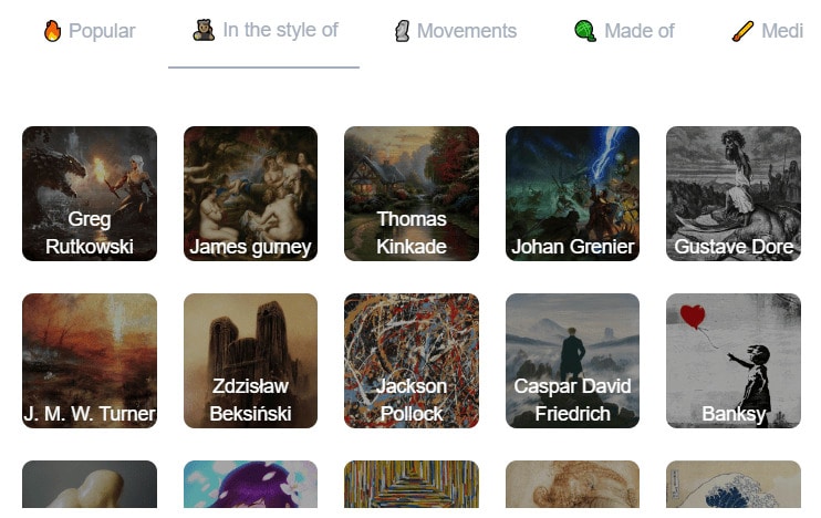 StarryAI image prompt builder in the style of