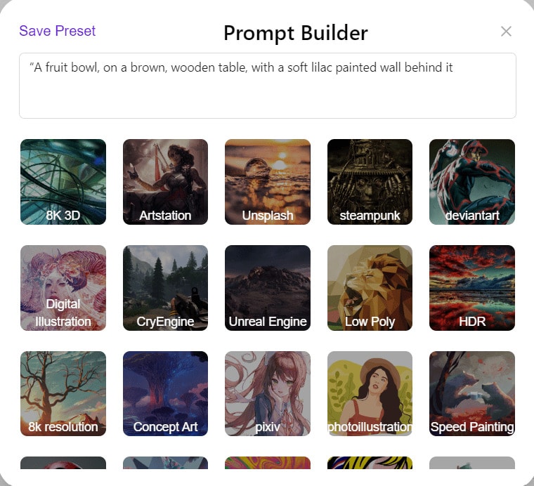 StarryAI prompt builder example