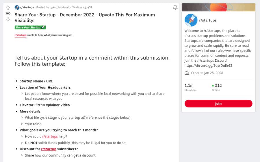 Startup subreddit thread to share your new product