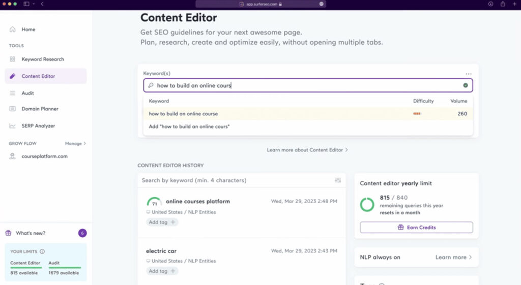 Surfer SEO Content Editor