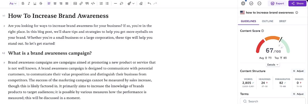 Surfer SEO Content Editor