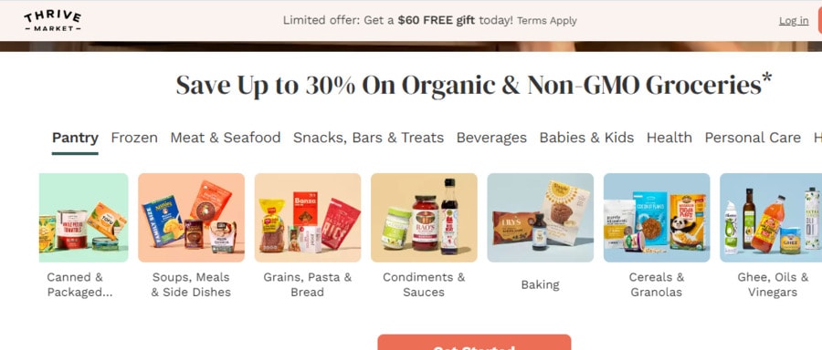 Thrive market web page