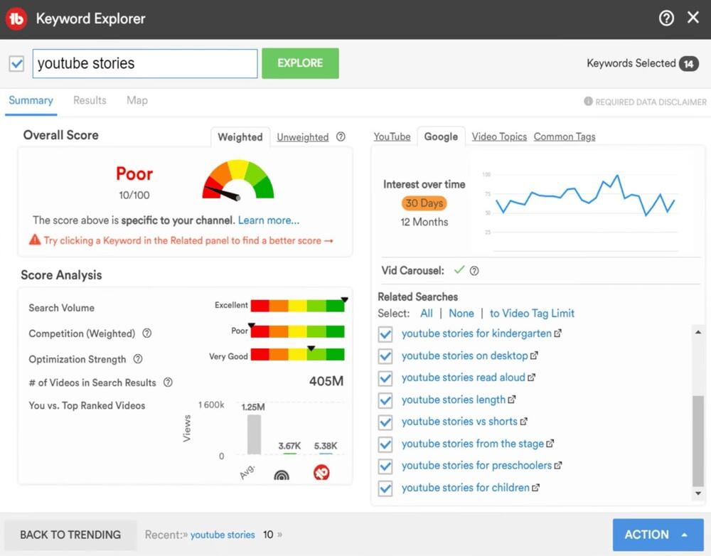 TubeBuddy Keyword Explorer for YouTube