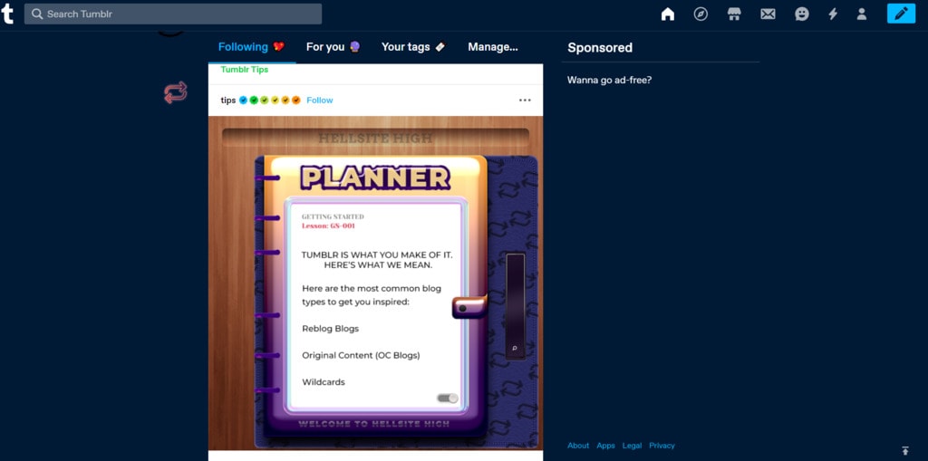Tumblr dashboard