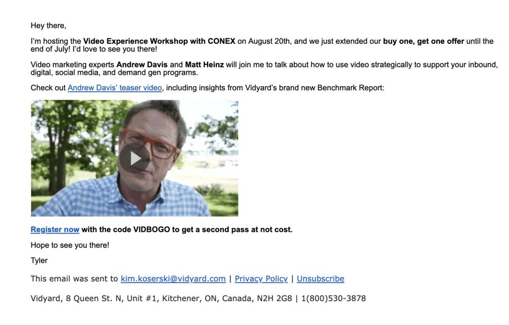 Video Email Marketing Example - Event Reminder Email