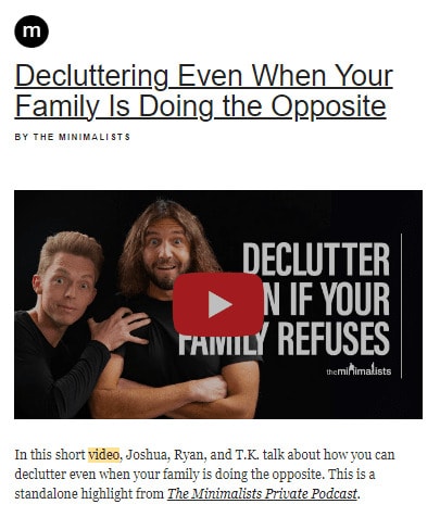 Video Email Marketing Example: The Minimalists