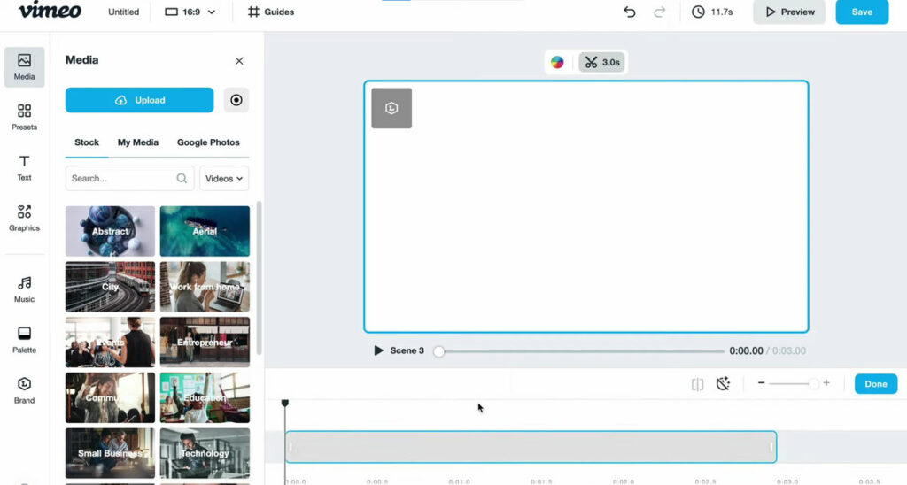 Vimeo Editor dashboard