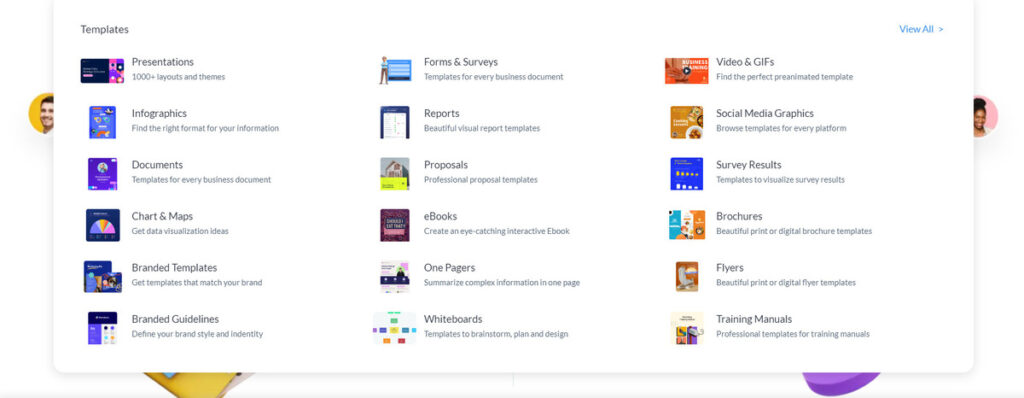 Visme template options