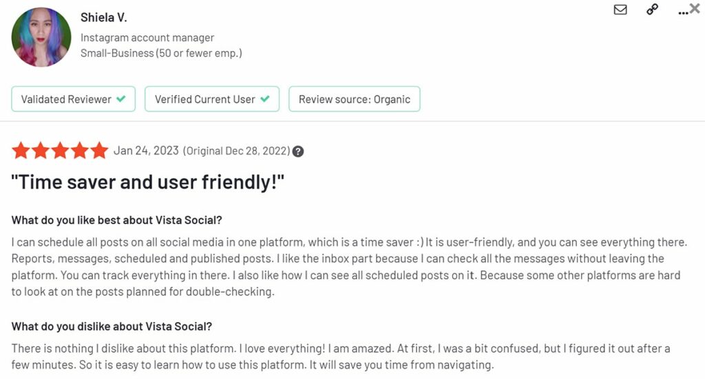 Vista Social customer review