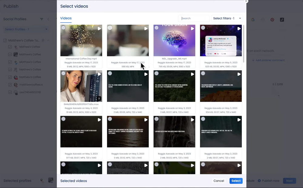 Vista Social Video selection