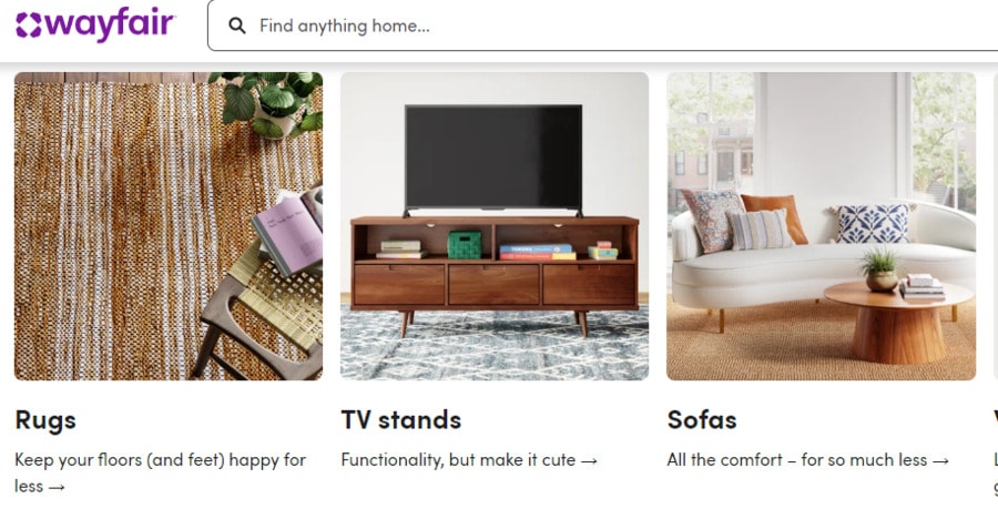 Wayfair homepage