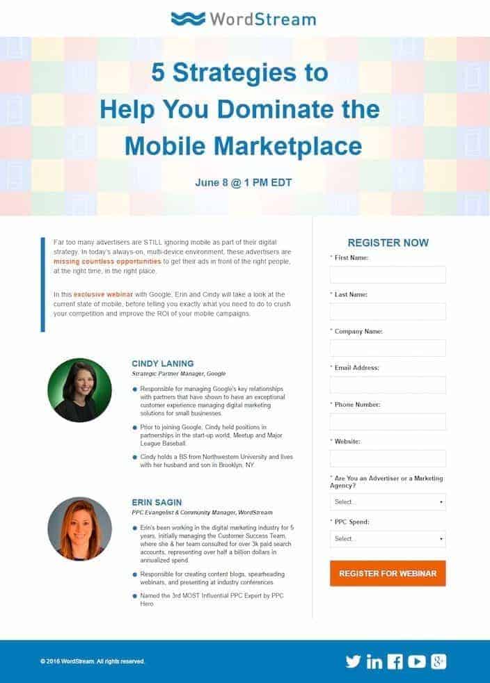 Wordstream Webinar Signup Form Example