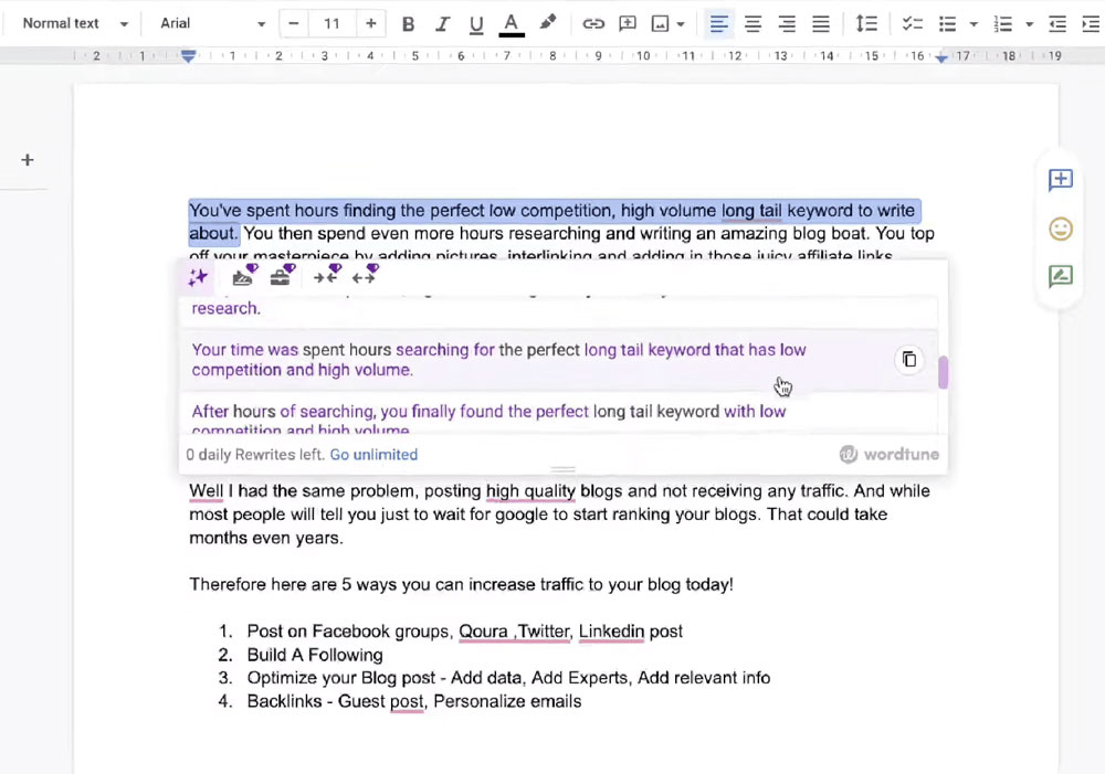 Wordtune content expander example