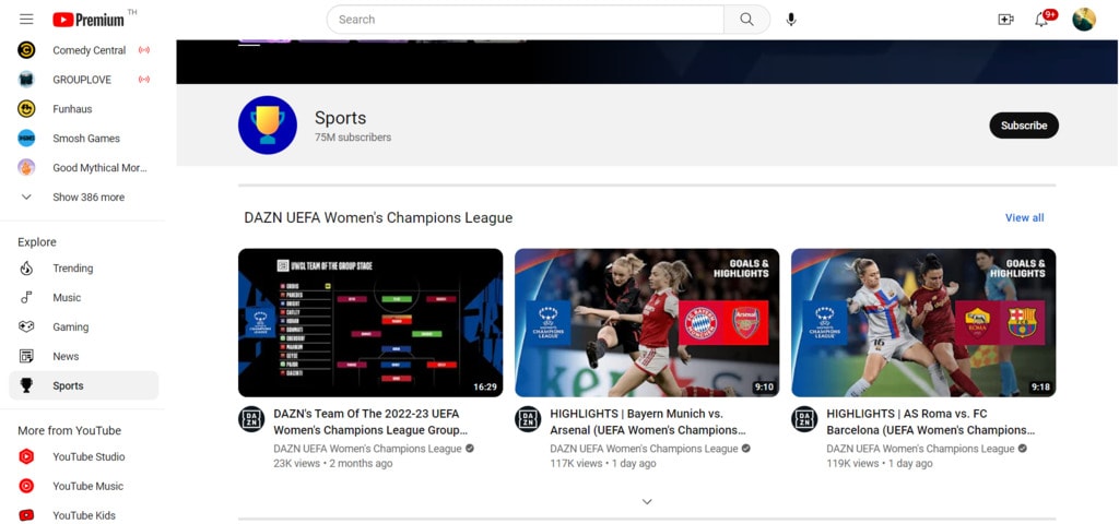 YouTube dashboard