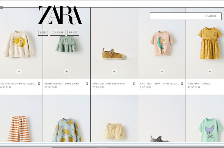 Zara website page