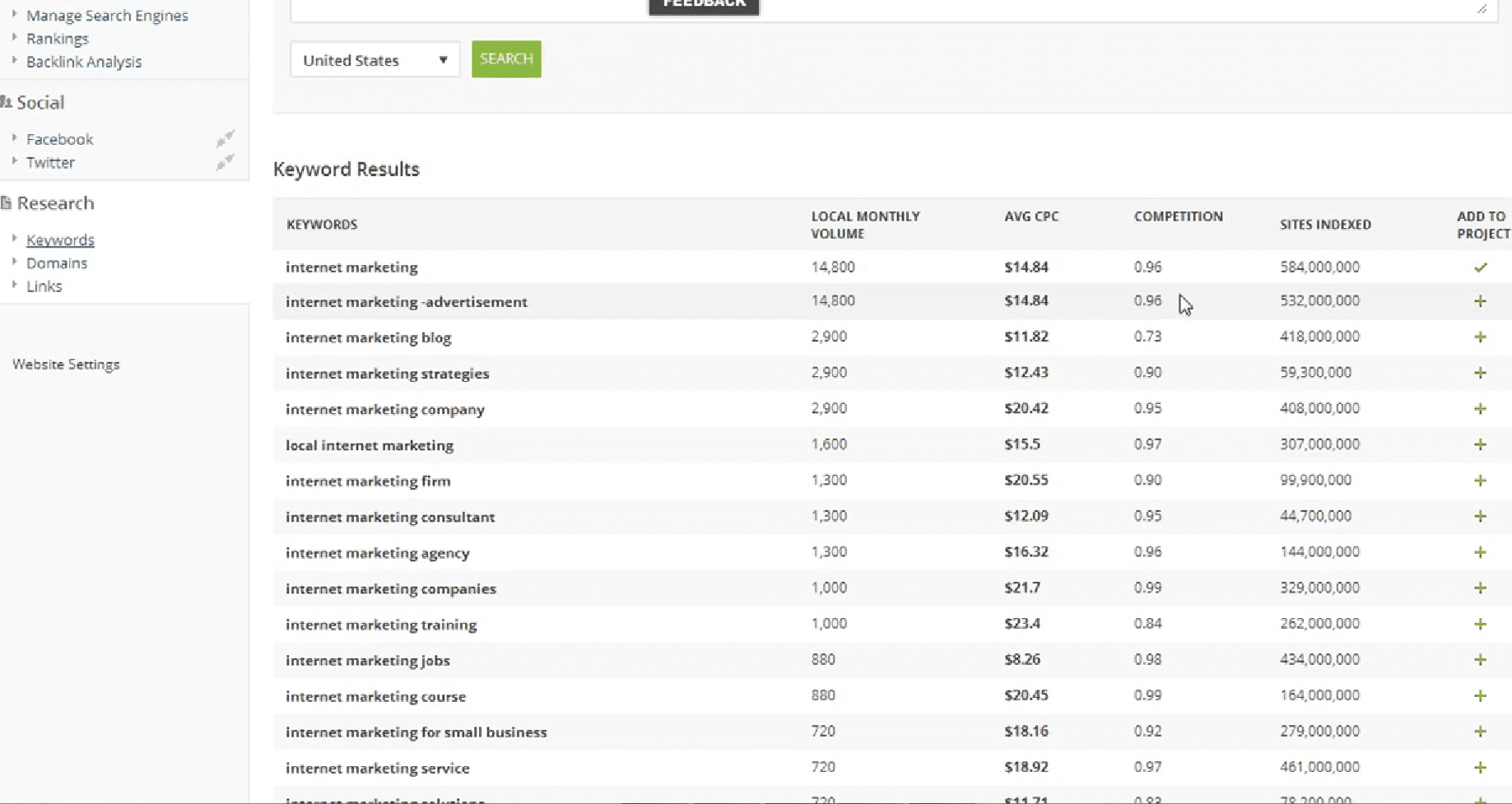 AffiloTools rank results page