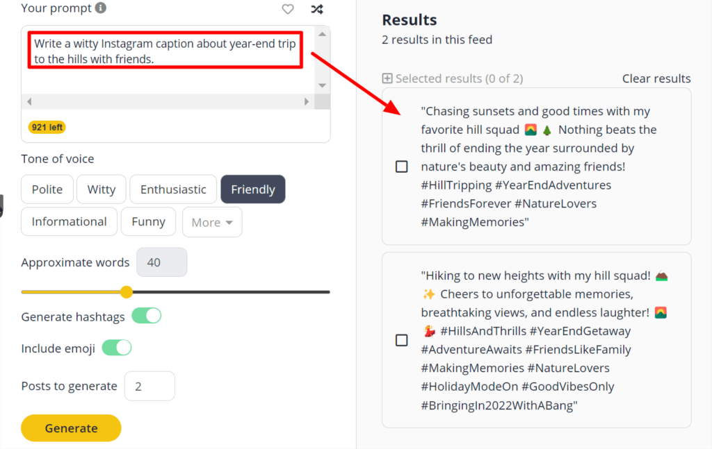 ai social media caption generated by socialbee