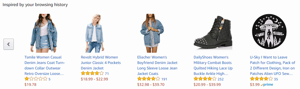 Amazon personalized recommendations Ecommerce Product Page
