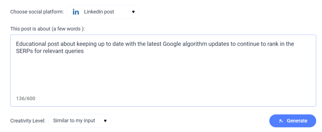 Anyword AI social media post generator