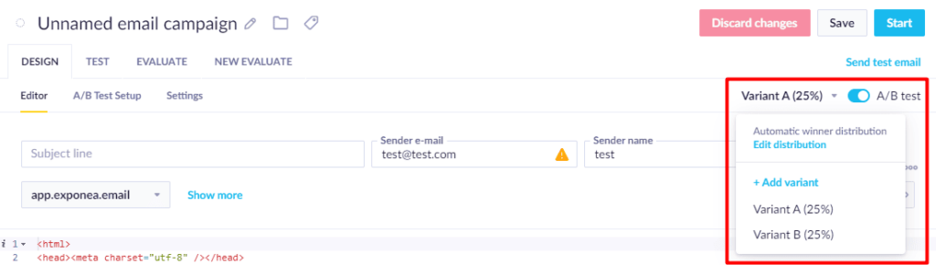 Bloomreach A/B testing variant
