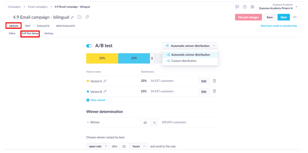 Bloomreach email A/B testing