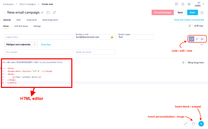 Bloomreach email HTML editor