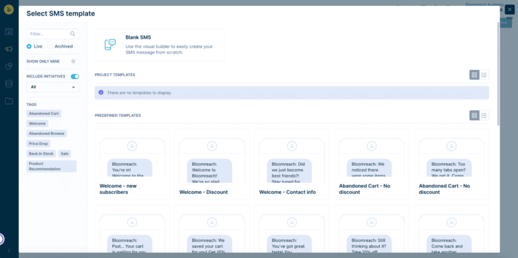 Bloomreach SMS templates